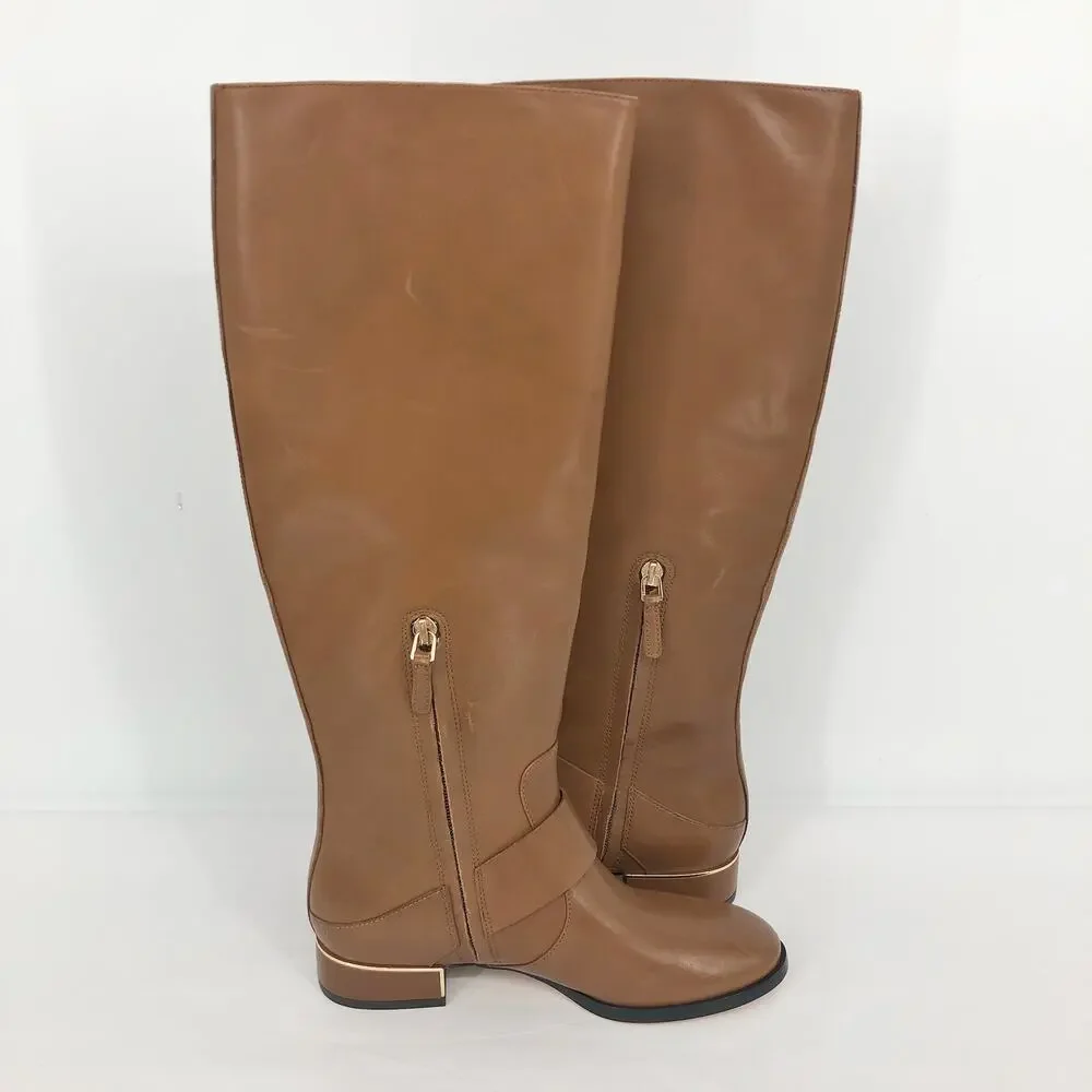 TORY BURCH Women's Sofia Riding Boots Size 5M Brown Leather Knee-High NWOB